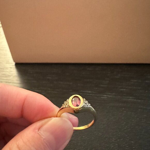 AURATE Vintage Oval Cut Ring (Pink Tourmaline), Gold Vermeil, Size 6 - Picture 2 of 3